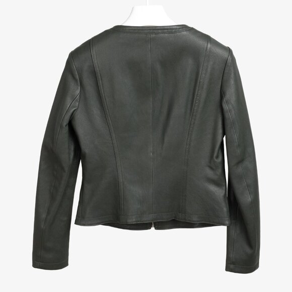 Hugo Boss Grey Green Leather Moto Jacket - Picture 2 of 13